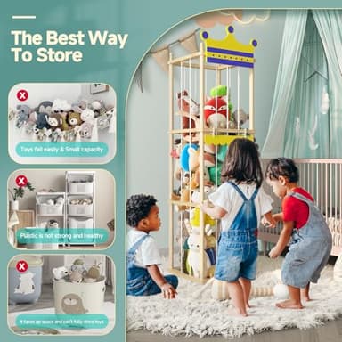 Easyego Stuffed Animal Storage Stuffed Animal Zoo, 60" Wood Large Animal Storage Toy Holder with High Elastic Rope, Zoo Organizer Cage for Nursery,Playroom,Bedroom - Image 5