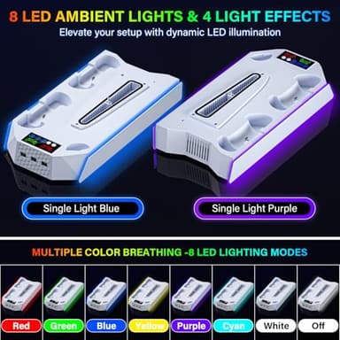 PS5/PS5-Slim-Cooling-Station-with-Controller-Charging-Station for Playstation 5 Console Disc/Digital, LED Light Cooling Stand with Cooler Fan for PS5 Accessories with 3 USB Hubs/Headset Holder - Image 2