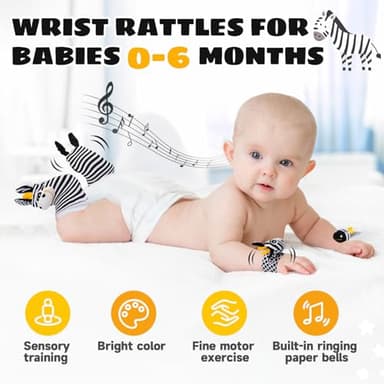 Baby Toys 0-6 Months,High Contrast Baby Toys for Newborn,Black and White Toys,Infant Rattle Socks and Wrist Toy,Newborn Toys 0 3 Months Brain Development,0-6 Months Babies Boy Girl Gift - Image 4