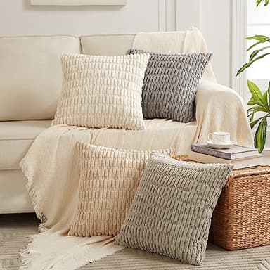 Fancy Homi 4 Pack 20x20 Inch Striped Corduroy Throw Pillow Covers, Rustic Boho Home Decor - 50x50 cm - Image 7