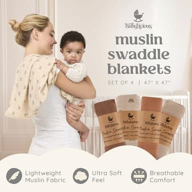 Muslin Swaddle Blankets - 4 Pack | Muslin Baby Blanket for Newborn Boy/Girl | Soft&Breathable Receiving Blankets | Newborn Swaddle Blanket (47" x 47")| Baby Essentials,Registry & Gift- Desert Dreams - Image 2