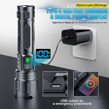 Hoxida Flashlights High Lumens Rechargeable - 2000 Lumens Long Beam Super Bright LED Flash Light with Power Display & IPX5 Waterproof for Camping, 20H Runtime,5 Modes,Zoomable Handheld Flashlight - Image 5