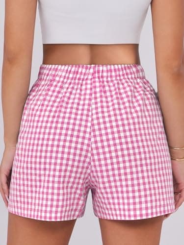 ANRABESS Boxer Shorts for Women Gingham Pajama 2025 Summer Casual Lounge Sleep Plaid Shorts Y2K Beach Bottoms Hot Pink White Plaid X-Large - Image 4