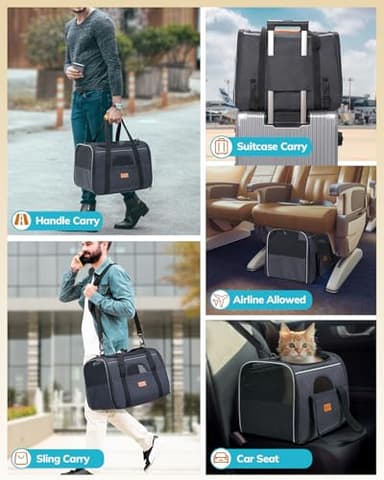 Morpilot Cat Carrier - Soft Sided Cat Carrier Large for Big Medium Cats and Puppy up to 18lbs, Pet Carrier with Safety Zippers, Foldable Bowl, Airline Approved Large Dog Carrier - Dark Gray - Image 4