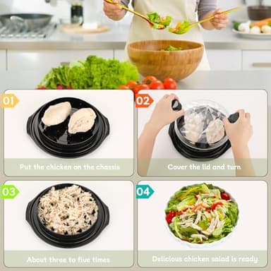 Chicken Shredder with Brush Chicken Shredder Tool Twist Stable Anti-Slip BPA Free Meat Shredder Tool Twist Ergonomic Handle Meat Grinder Dishwasher-safe Transparent Lid Black - Image 6