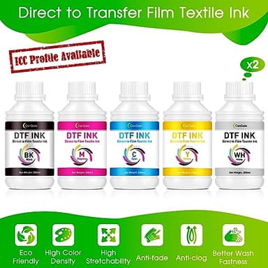 CenDale Premium DTF Ink 3000ML - DTF Transfer Ink for PET Film, Refill DTF Ink for Epson ET-8550, L1800, L800, XP15000, R2400, P400, P800, Heat Transfer Printing Ink Direct to Film (500ml x 6, CMYK W - Image 2