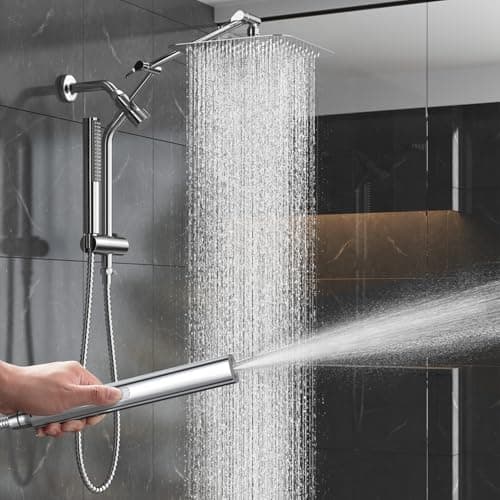 Veken 10" Luxurious All Metal Rain Shower Head with Handheld, High Pressure Rainfall Shower Heads wih Extension Arm, Wide Dual Showerhead with Spray Combo, Bathroom Accessories, Chrome, Silver - Image 1