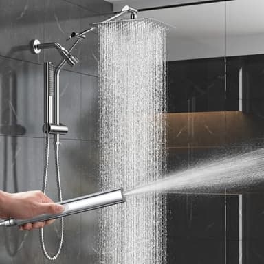 Veken 10" Luxurious All Metal Rain Shower Head with Handheld, High Pressure Rainfall Shower Heads wih Extension Arm, Wide Dual Showerhead with Spray Combo, Bathroom Accessories, Chrome, Silver - Image 1