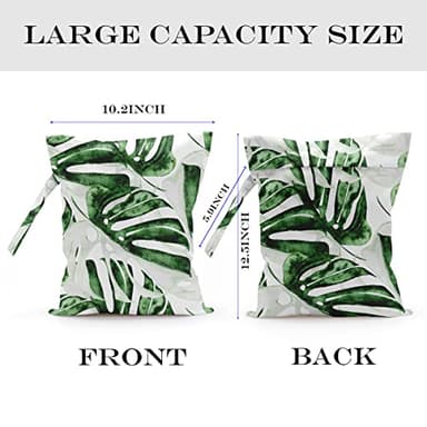 zcyxuuw Wet Bag, Wet Dry Bag, Wet Bag for Swimsuit, Travel, Beach, Pool, Diapers, Dirty Yoga Gym Clothes, Makeup Bag, Waterproof Tropical Palm Leaves Decor Jungle Palm Leaf Favors - Image 2