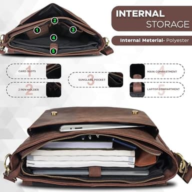 Oak Leathers Leather Messenger Bag for Men and Women - Laptop Briefcase Bag For College, Office, Adjustable Shoulder Strap (Wood) - Image 3