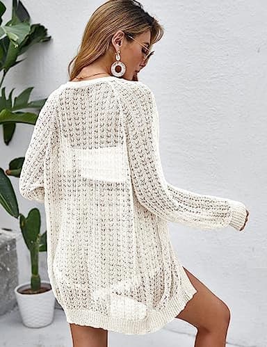 XuBa Women Crochet Lightweight Cardigan Cover Up Open Front Long Sleeve Summer Cardigans - Image 4