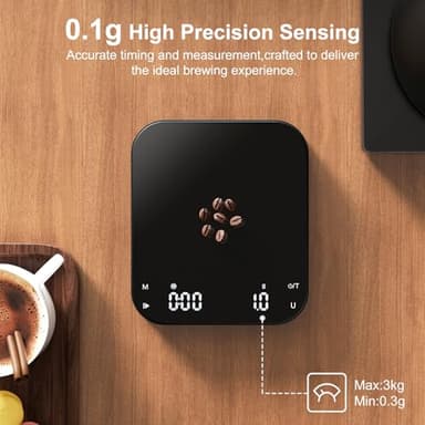 Ultrean 5.9" Coffee Scale, Rechargeable Coffee Scale with Timer, 3kg/0.1g Accuracy for Pour Over and Drip Coffee, Portable Digital Kitchen Scale with Automatic Timing, LCD Display - Image 2