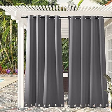 RYB HOME 2 Panels Weighted Outdoor Curtains - Waterproof Windproof Thermal Insulated Blackout Privacy Curtain for Porch Balcony Cabana, Grey, W52 x L84 inches - Image 5
