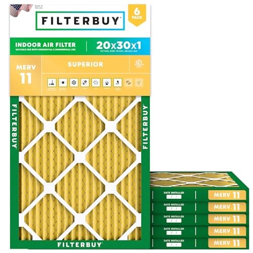 Filterbuy 20x30x1 Air Filter MERV 11 (MPR 1200) Allergen Defense Replacement (6-Pack), Electrostatic Pleated HVAC AC Furnace Filters, Made in USA (Actual Size: 19.63 x 29.63 x 0.75) - Image 1
