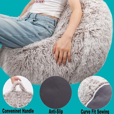 Fluffy Stuffed Animal Storage Bean Bag Chair Cover (No Filler), Faux Fur Comfy Bean Bag Cover for Organizing Plush Toys or Textile, for Adults Teens Kids Girls, Heather Camel - Image 5