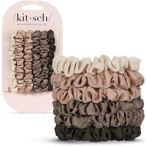 Kitsch Ultra-Petite Satin Scrunchies for Women - Softer Than Silk Scrunchies | Hair Ties No Damage for Frizz-Free Sleep | Perfect for Day or Night Hair Accessories - Eucalyptus, 6 pcs - Image 1