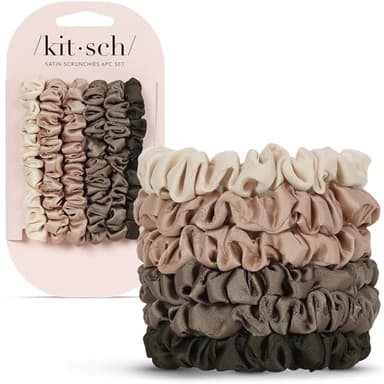 Kitsch Ultra-Petite Satin Scrunchies for Women - Softer Than Silk Scrunchies | Hair Ties No Damage for Frizz-Free Sleep | Perfect for Day or Night Hair Accessories - Eucalyptus, 6 pcs - Image 1