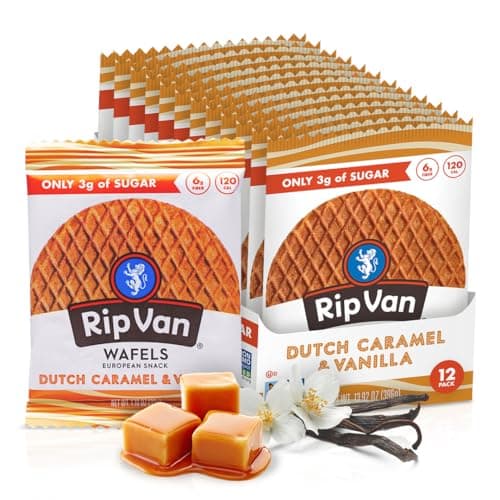 Rip Van Wafels Dutch Caramel & Vanilla Stroopwafels, Healthy Snacks, Non-GMO, Low Calorie, Low Sugar (3g), Office Snacks, Keto Friendly, 12 Count - Image 1