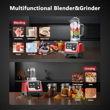 H-Duka 1800W Smoothie Blender and Grinder Combo 70OZ Large Capacity Countertop Blenders for Kitchen High Speed Blender for Smoothies Ice Crushing Frozen Drinks Puree (Dark Red) - Image 2