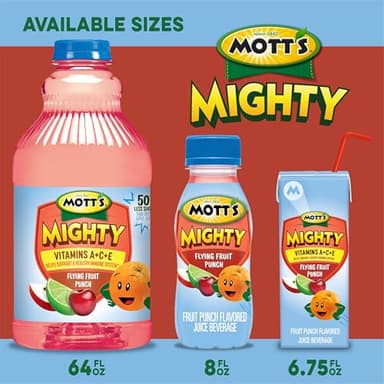 Mott's Mighty Flying Fruit Punch Juice Drink, 8 Fl Oz Bottles, 24 Count (4 Packs Of 6), 100% Fruit Juice with Purified Water, Vitamins A, C And E, No Artificial Flavors, Colors or Sweeteners - Image 6