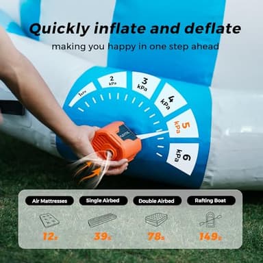 FLEXTAILGEAR 5kPa Electric Air Pump, Portable Camping Air Pump, Ultralight Paddleboard Pump with 1300mAh Rechargeable Battery, 1000L/min Airflow for Kayaking Air Beds Sleeping Pads Pool Floats - Image 3