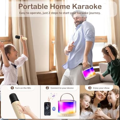 Mini Karaoke Machine for Adults Kids, Portable Bluetooth Karaoke Speaker with 3.5" Full-Range Speaker and Colorful LED Lights, Support USB/TF Card/AUX (Beige-1Mic) - Image 7