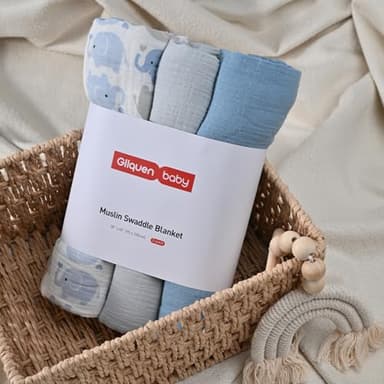 GLLQUEN BABY Muslin Swaddle Blankets,3-Pack Receiving Blanket for Newborn Boys and Girls,Baby Swaddle Blanket Unisex, Elephant,Baby Essentials, Registry & Gift, 40 x 38 inches - Image 5