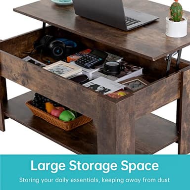 FDW Lift Top Coffee Table with Hidden Compartment and Storage Shelf Wooden Lift Tabletop for Home Living Room Reception Room Office,39.4",Brown - Image 5