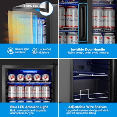 Beverage Refrigerator 17 inch Wide - 126 Can Beverage Cooler with Glass Door | Counter-Top/Freestanding Mini Beverage Beer Fridge | Temperature Memory | Invisible Door | Perfect for Soda, Beer - Image 6