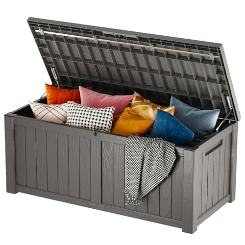 EAST OAK Outdoor Storage Box, 120 Gallon Deck Box with Stainless Steel Rods Large Resin Storage Bin for Patio Cushions, Garden Tools, Waterproof and UV Resistant, Lockable, Grey - Image 1