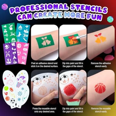 Fenmay Face Painting Kit for Kids, Non-Toxic and Hypoallergenic Face Paint Makeup Kit| with Stencils, Book, Easy to Use and Safe for Kids, Fun for Halloween, Birthday Party, School Event - Image 7