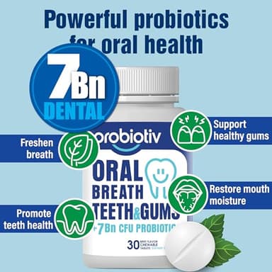 Probiotiv Oral Probiotics for Mouth Bad Breath 7 Billion CFU - Chewable Dental Probiotics for Teeth & Gums, Fresh Breath Freshener, Supports Oral Microbiome & Healthy Mouth - Image 5