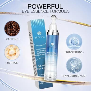 Eye Serum with 5% Caffeine & 5% Retinol for Dark Circles, Puffiness Puffy Bags & Wrinkles Fine Lines - Under Eye Cream Anti Aging Treatment with 360° Massage Roller Ball for Men & Women - Image 5