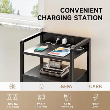 Lazzanto Night Stand Bedside Charger Bedroom - Nightstand with Charging Station & LED Light Strip, Night Stand with Storage Shelf & 3 Fabric Drawers, Morden End Table with U-S-B Ports & AC Outlets - Image 5