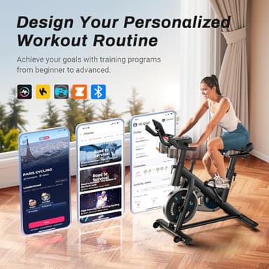 MERACH Exercise Bike, Brake Pad Stationary Bike with Exclusive App, Low Noise Indoor Cycling Bike with 300lbs Weight Capacity, Tablet Mount and Fitness Courses for Weight Loss - Image 2
