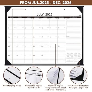 2025-2026 Desk Calendar - Large Desk Calendar, 17" x 22", July 2025 - December 2026, Calendar 2025-2026, Large Ruled Blocks, Holidays, 4 Non-woven Fabric Corner Protectors, 2 Hanging Holes - Image 3