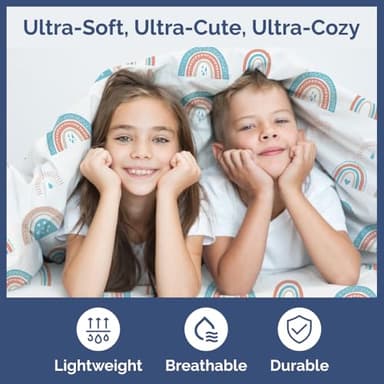 Kids Twin Size Rainbow Bed Sheets - 3 Piece Kids Rainbow Sheet Set - Raindrops Theme Bedding - Soft, Cute & Cozy - Breathable & Machine Washable - Colorful Bed Set for Boys, Girls, Teens & Toddlers - Image 3