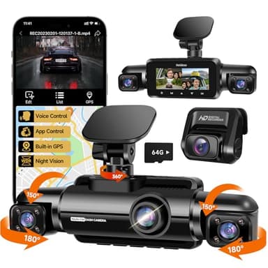 Neideso 360° Dash Cam Front and Rear Inside, 4 Channel FHD 4 * 1080P, Wi-Fi GPS Voice Control Car Camera, Front 2K+1080P*2 Dash Camera for Cars, with 64GB SD Card, Night Vision, 24H Parking Mode(N300) - Image 1