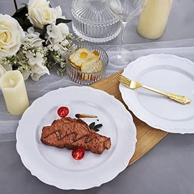 DaYammi 60PCS White Plastic Plates, Heavy Duty White Disposable Plates Premium 10inch Dinner Plates Hard Plastic Plates Disposable for Party Wedding Bridal Shower - Image 8