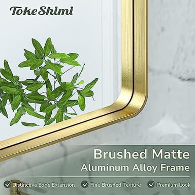TokeShimi 32x36 Inch Gold Bathroom Mirror for Wall Metal Rounded Corner Rectangle Mirror Metal Frame Deep Set Design Hangs Horizontal Or Vertical - Image 3