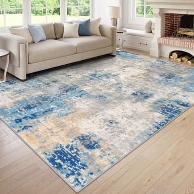 Lahome Modern Abstract Living Room Rug, Washable 8x10 Area Rugs for Bedroom Stain Resistant Non Slip, Large Blue Soft Indoor Carpet for Dining Room Table Apartment, Blue/Grey - Image 1