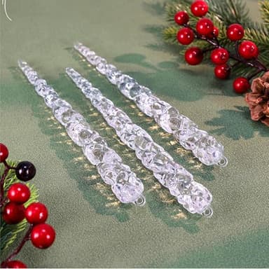 Jishi 24pk Christmas Icicle Ornaments for Christmas Tree Decorations, Hanging Acrylic Crystal Christmas Ornaments 5.1" Clear Plastic Icicles for Christmas Tree, Winter Wonderland Decorations Supplies - Image 6