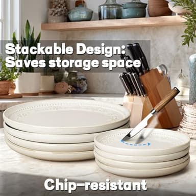 Artena Plates And Bowls Sets, 16 Pieces Dinnerware Sets, Dish Set For 4, Ceramic Kitchen Bowl And Plate Set, Embossed White Dishware Sets, Dishwasher & Microwave Safe (Multiple Patterns - Image 5