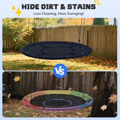 Trekassy 60" Large Saucer Tree Swing for Kids Adults 900D Oxford Waterproof with 2pcs Hanging Straps-Black - Image 4