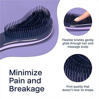 Crave Naturals Glide Thru Hair Brush - Detangler Brush for Curly, Straight, Wet or Dry Hair - Gentle Detangling Brushes for Adults, Kids, Toddlers - Hair Accessories for Women, 7.5x3" - Purple - Image 3