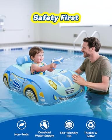 Automatic Water Gun with Toddler Pool Float, Inflatable Car Baby Pool Float, Swimming Pool Toys for 3+ Years Old Girls Boys Kids Blue-1pack - Image 5