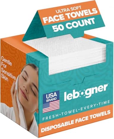 Face Towels - Ultra Soft and Thick Disposable Face Towelettes for Women - Biodegradable Facial Towels for Sensitive Skin - Face Cleansing, Makeup Removal, 10x12 Extra Large - 50 Pack - Image 1