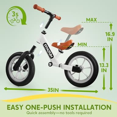 SYNCFUN 12'' Toddler Balance Bike for 2, 3, 4, 5 Year Old Kids, Lightweight Bike with Adjustable Seat and Rubber Tires for Children, Balancing Toy for 2-5 Girls and Boys Birthday Gift (White) - Image 2