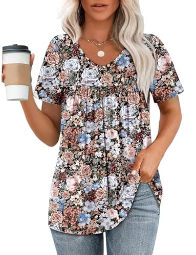 WEESO Womens Summer Tops 2025 Short Sleeve T Shirts Pleated Dressy Casual V Neck Blouses - Image 5
