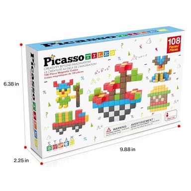 PicassoTiles 108pcs 1” Magnetic Puzzle Cubes Magnet Toys Preschool Construction Building Block Set Sensory Toy Early Education STEM Learning Come with Ideabook for Children Age 3+ Boy Girl PMC108 - Image 3